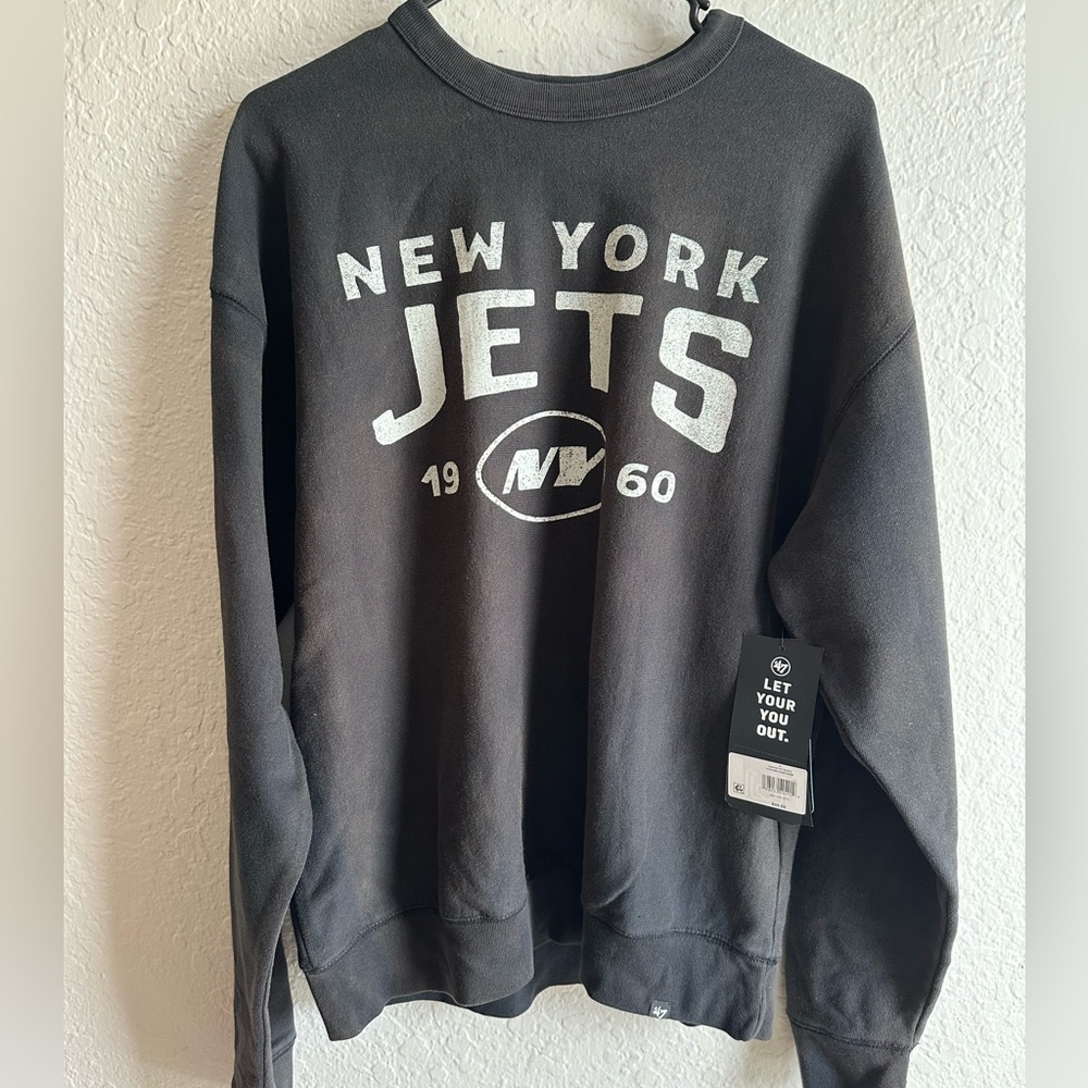 ‘47 BRAND New York Jets Dusted Black Reverse Weave Crew Sweatshirt Men’s Small